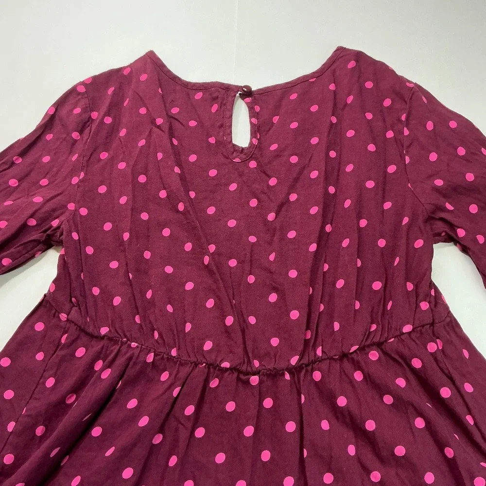 Old Navy Wine Pink Polka Dot Dress Girls Size L 10-12 Empire Waist Ruffle Cuff